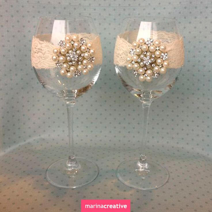 Pearl and Lace Wine Glasses