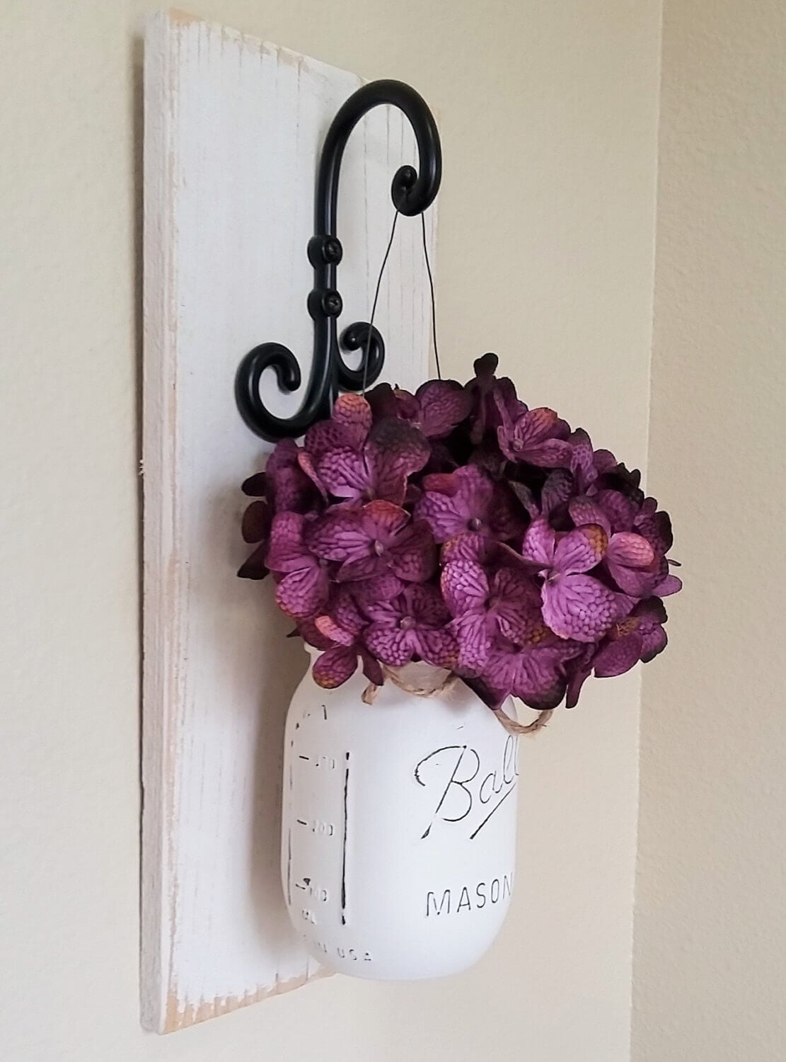 Purple Flower Whitewashed Mason Jar Wall Decor
