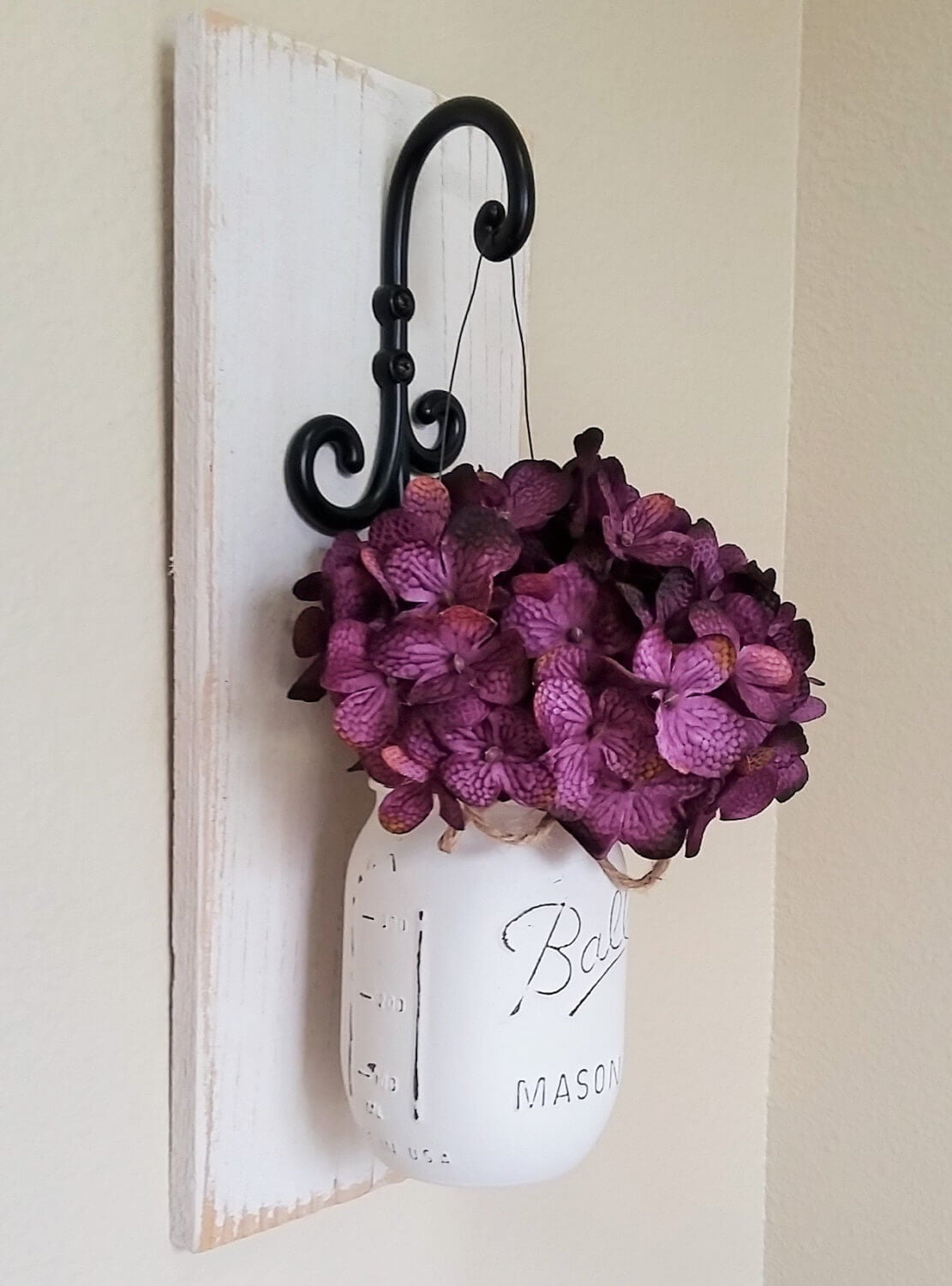 Paarse Bloem Witte Mason Jar Wall Decor