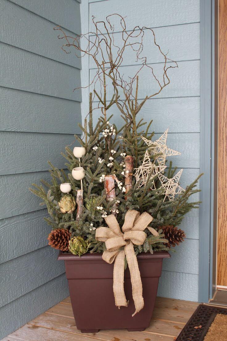 Rustic Christmas Pine Planter Display