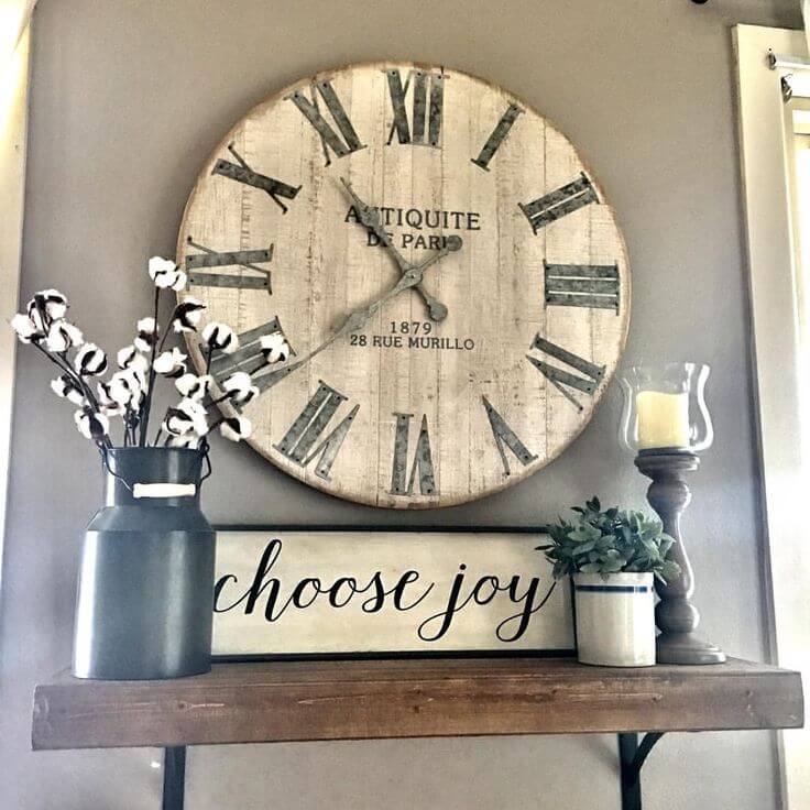 Rustic Clock and Plant Display