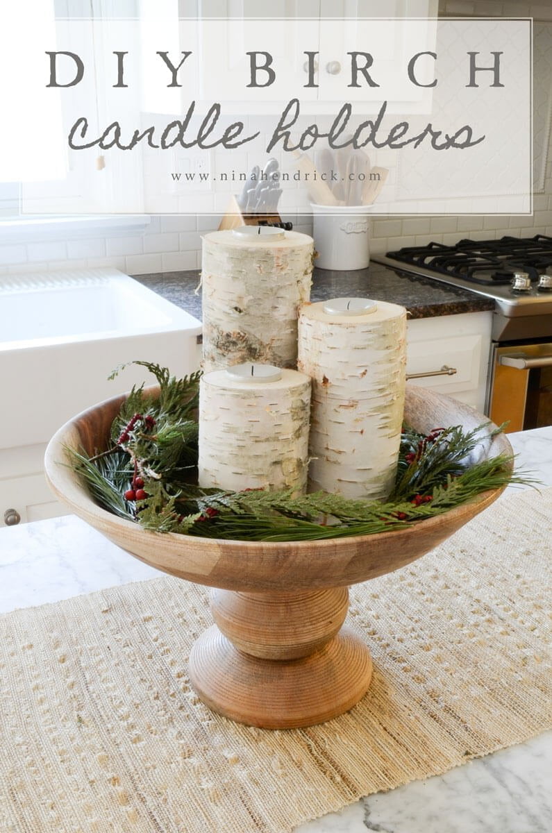 Rustic Birch Log Candle Holders