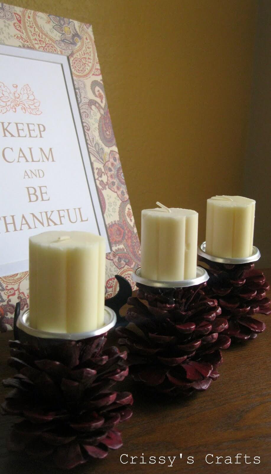 Elegant Pinecone Candleholders Cast A Warm Glow