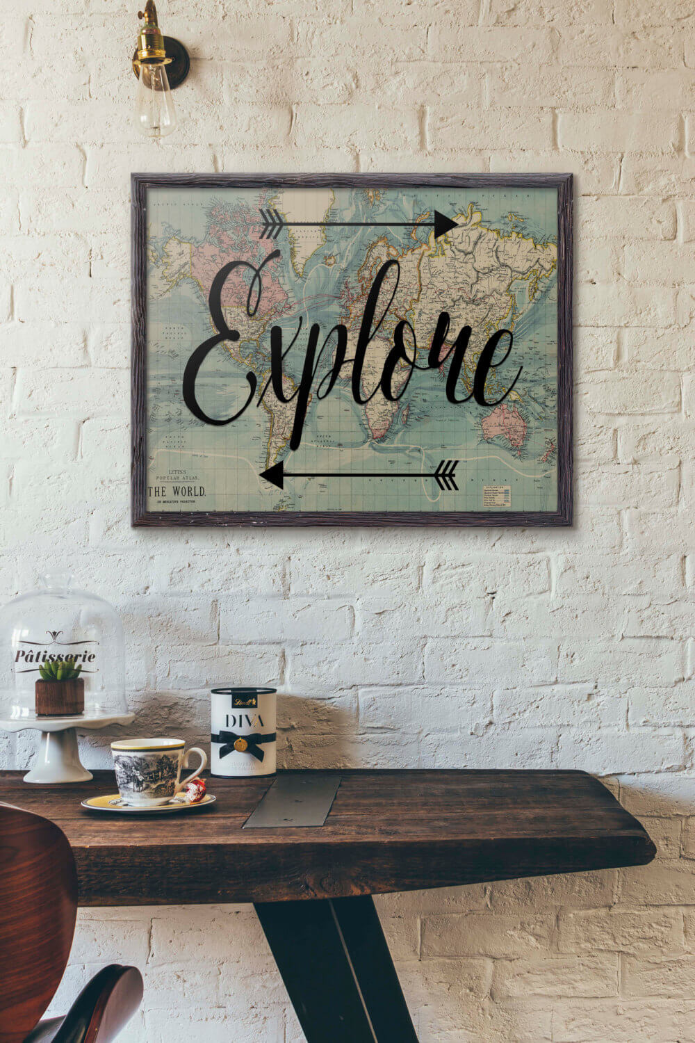 "Explore" World Map Wall Art