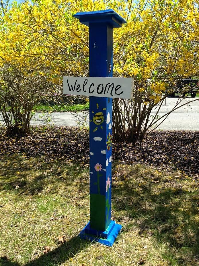 Whimsical Painted Garden-Themed Post and Simple Sign