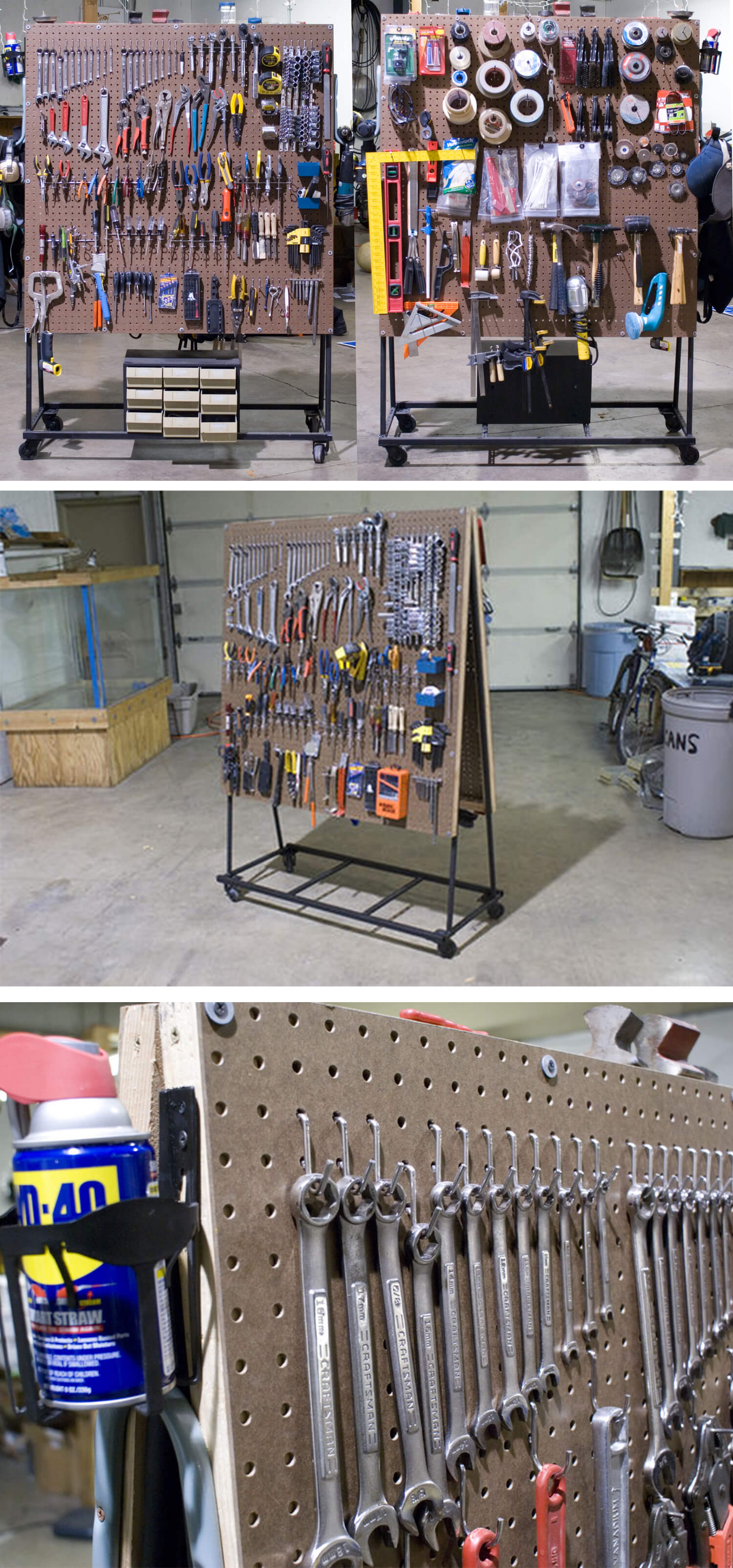 Rolling Double-Sided Pegboard Tool Organizer