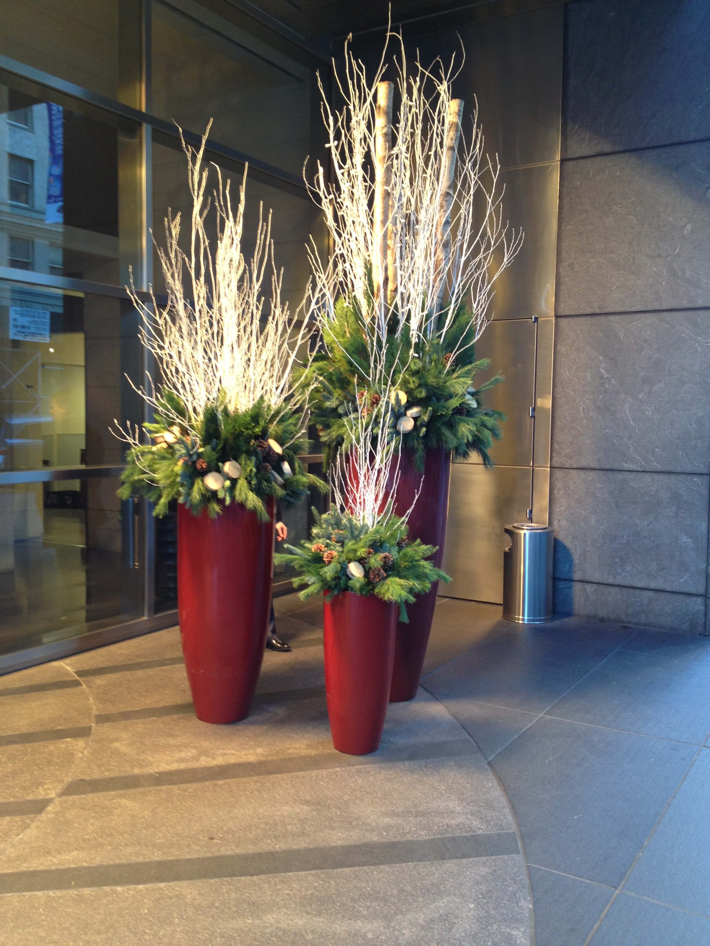 Birch Branch and Evergreens Planters