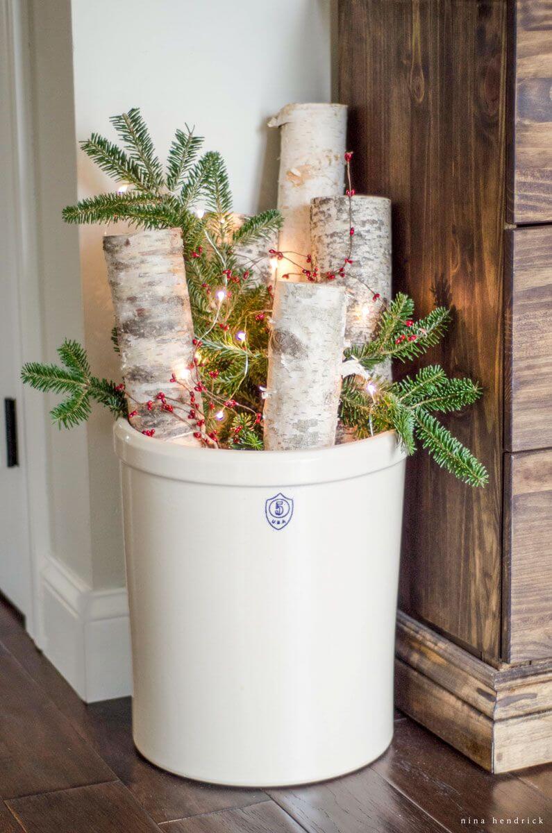 Rustic Birch, Pine, and Berry Lighted Display