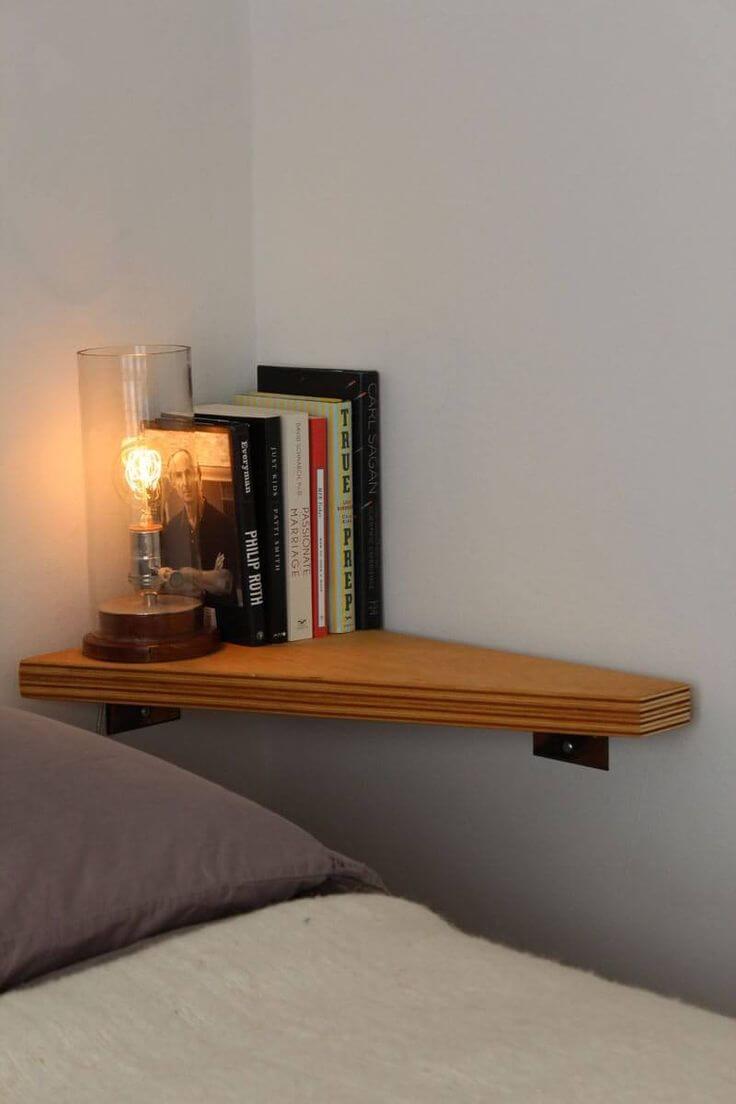 Honey Wood-colored Corner Shelf Saves Space