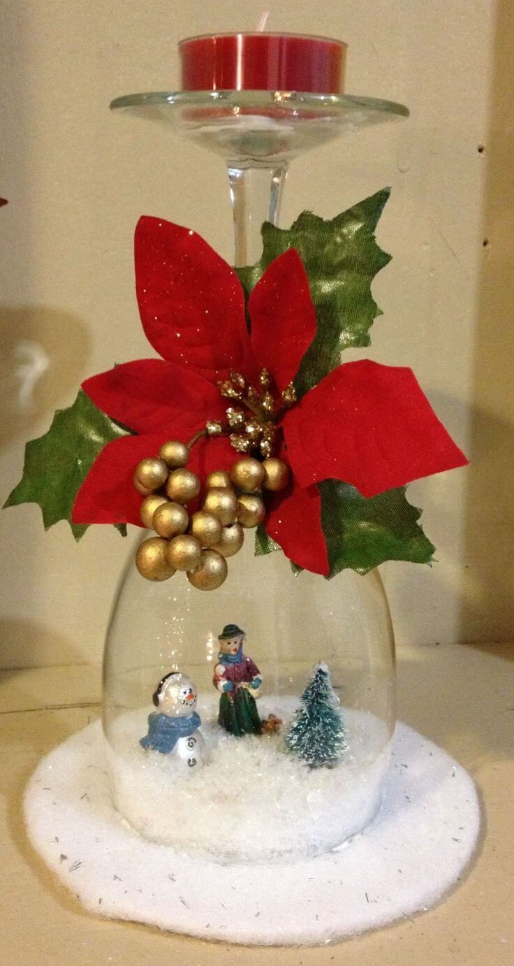 Wine Glass "Snow Globe" Candle Holder