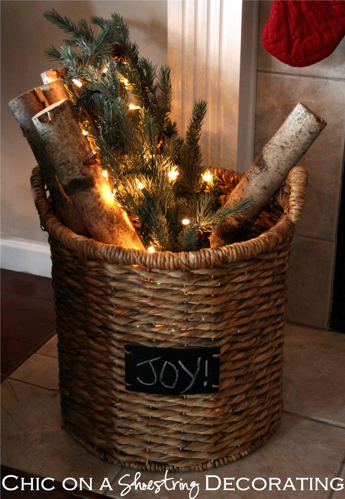 "Joy" Festive Firewood Basket Decor