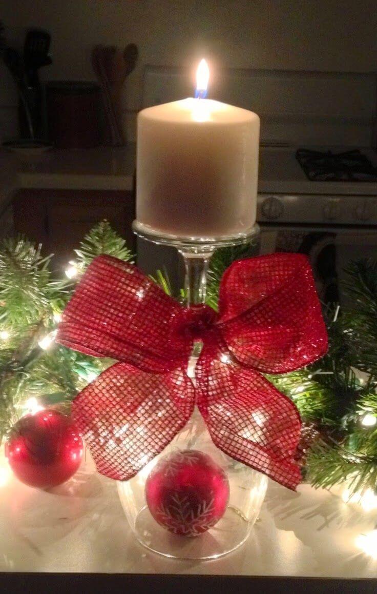 Festive Christmas Wine Glass Candle Holder