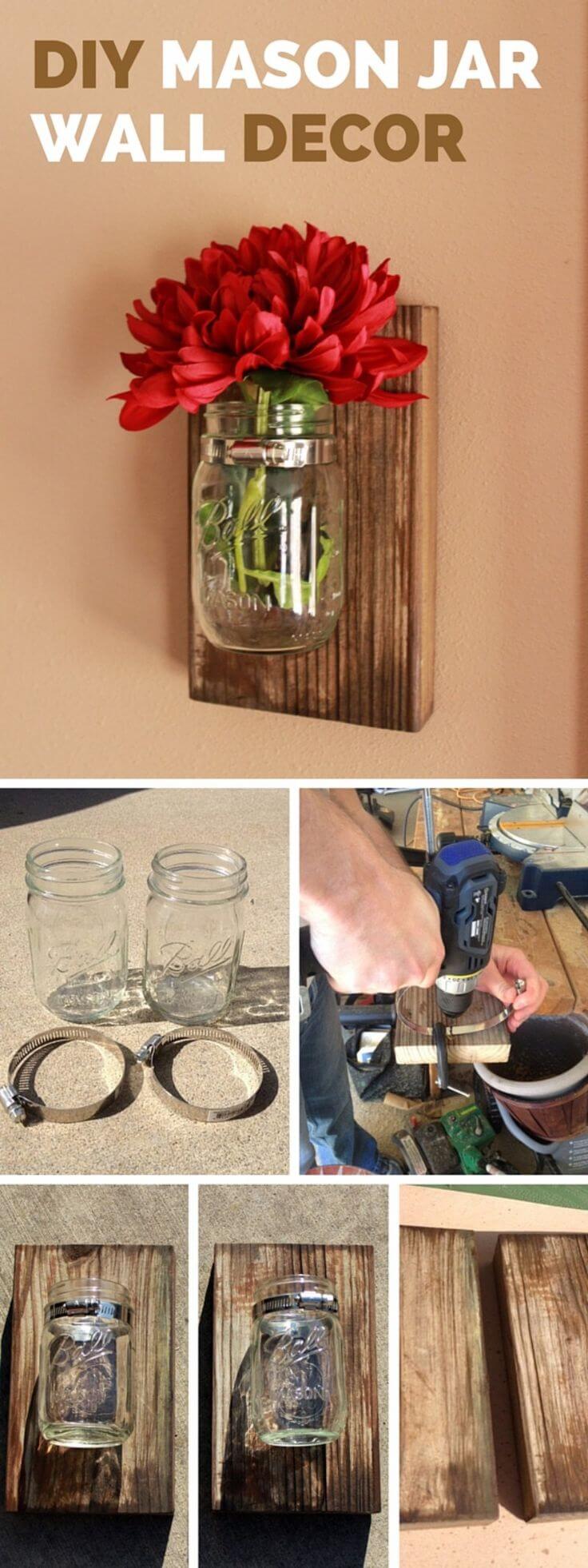 jednoduchá květinová váza Mason Jar Wall Decor