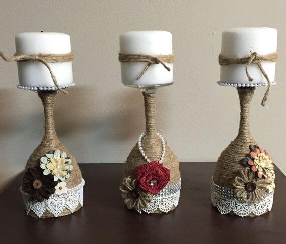 Shabby Chic Twine-Wrapped Wine Glasses