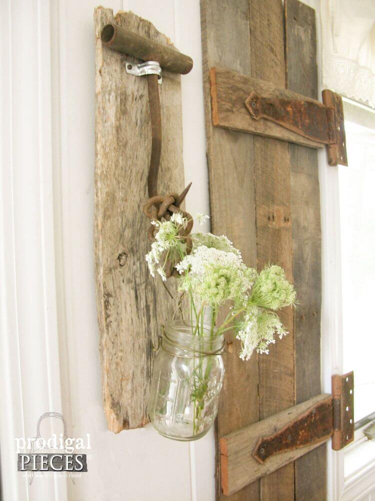 Rustikale Weathered Wood Mason Jar Vase Idee