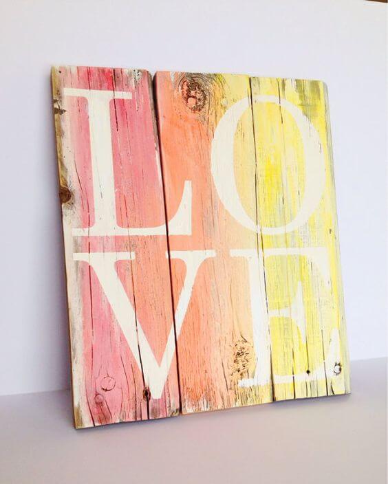 Rainbow Hued Wood LOVE Plaque