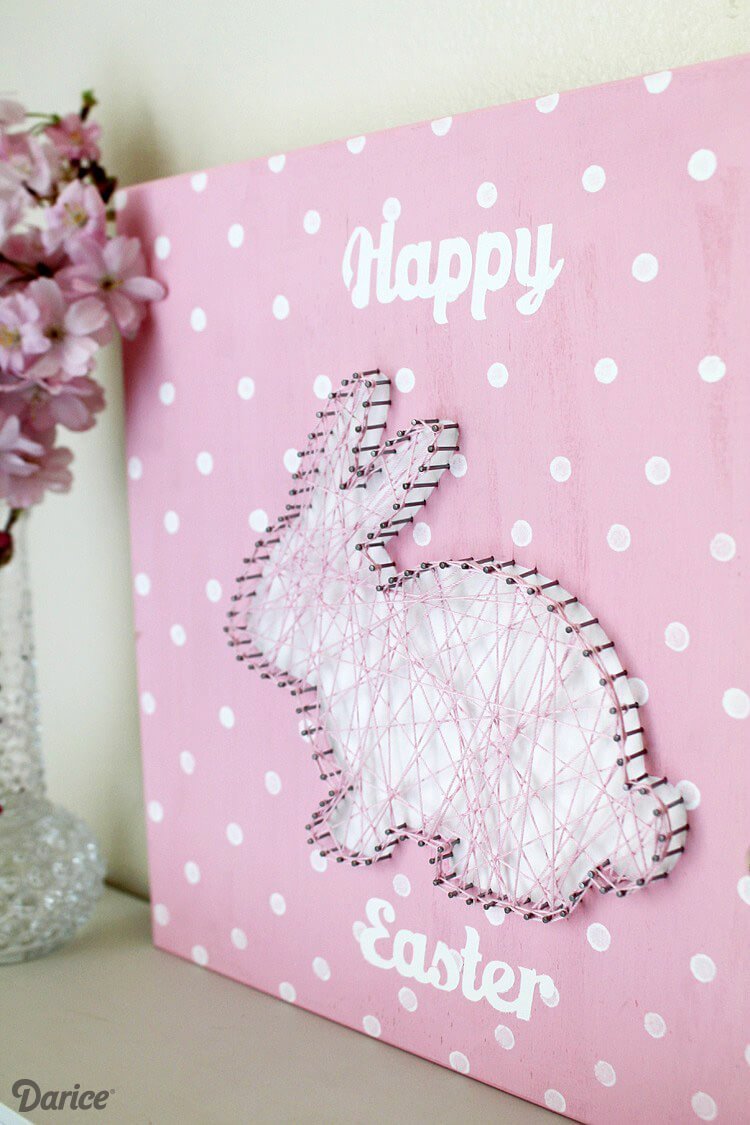 Fluffy Bunny String Art Sign
