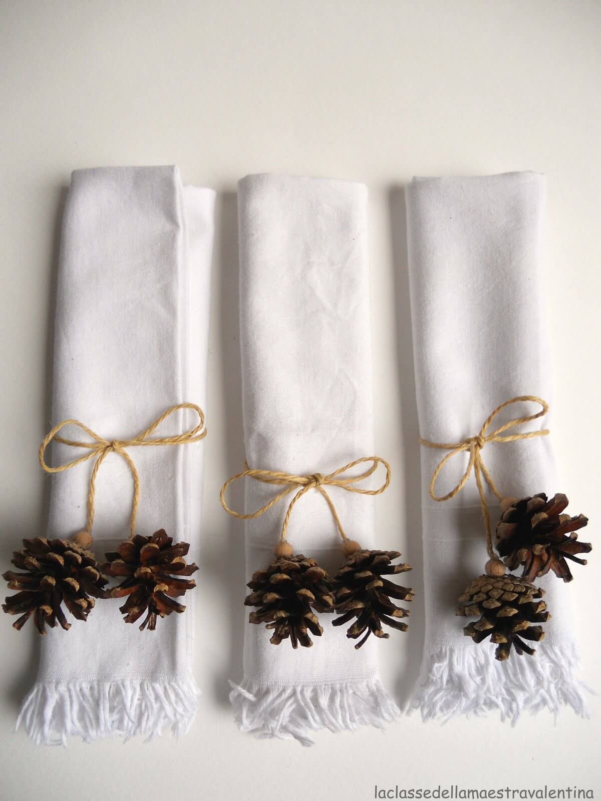 Pinecone Napkin Rings Tied With A Bow