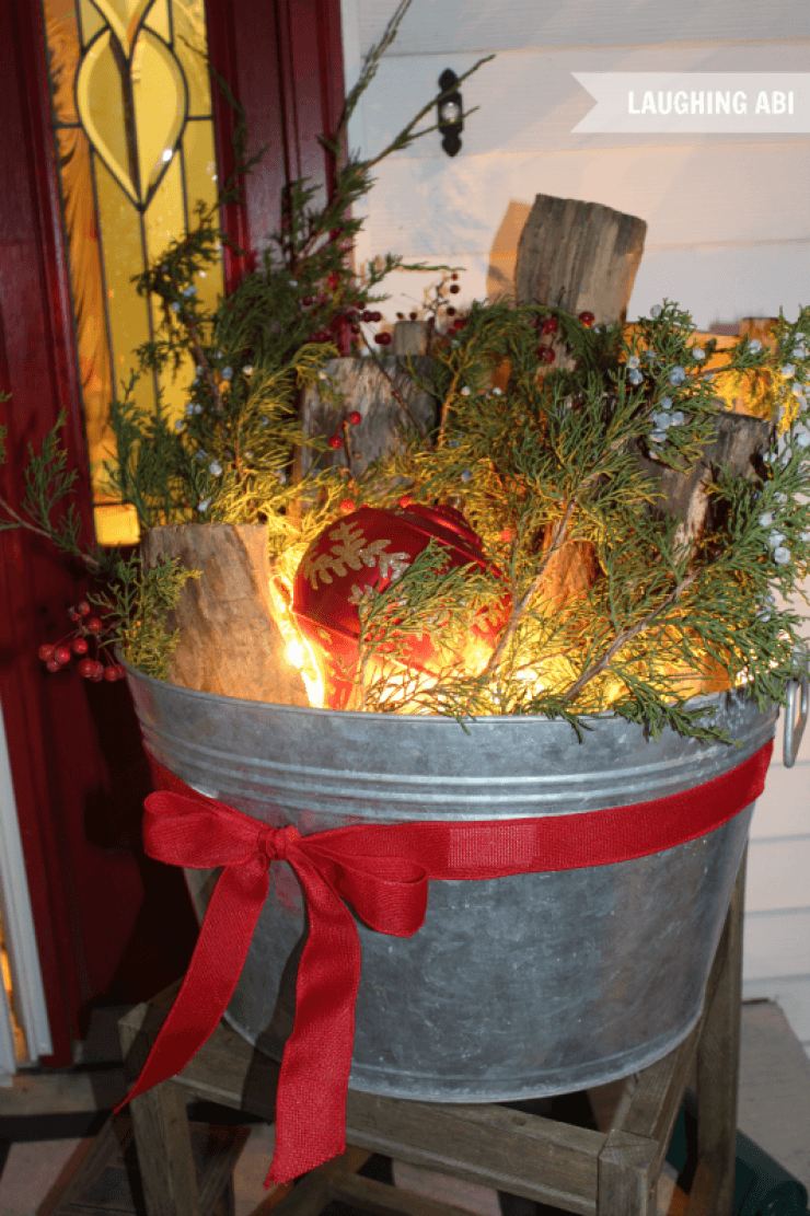 Antique Washtub Christmas Porch Display