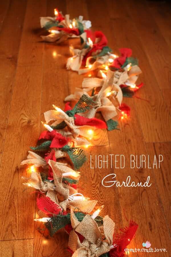 Easy Lighted Burlap Christmas Garland