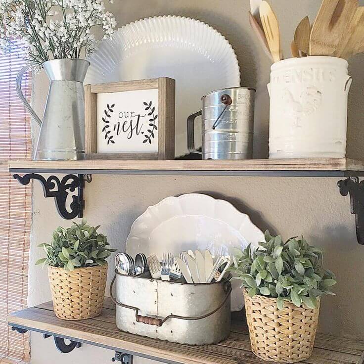 Rustic Kitchen Plant and Utensil Display