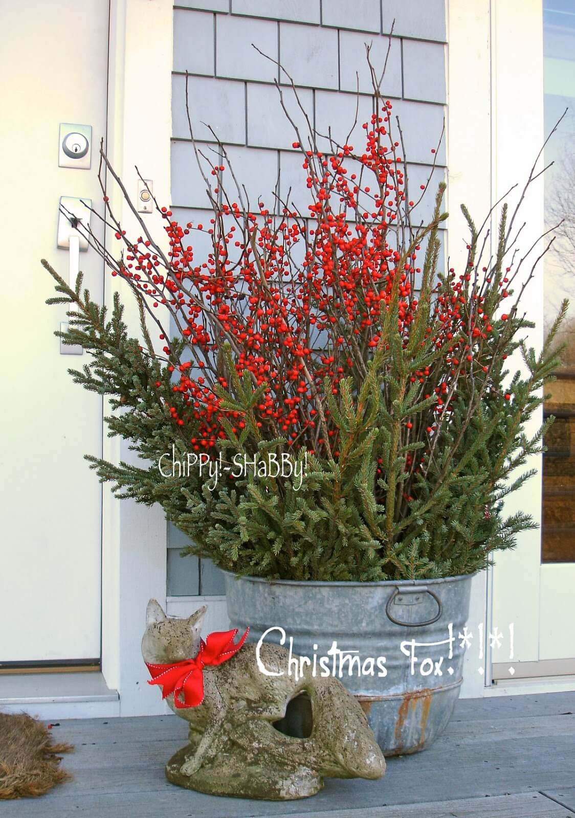 Metal Bucket Christmas Porch Planter