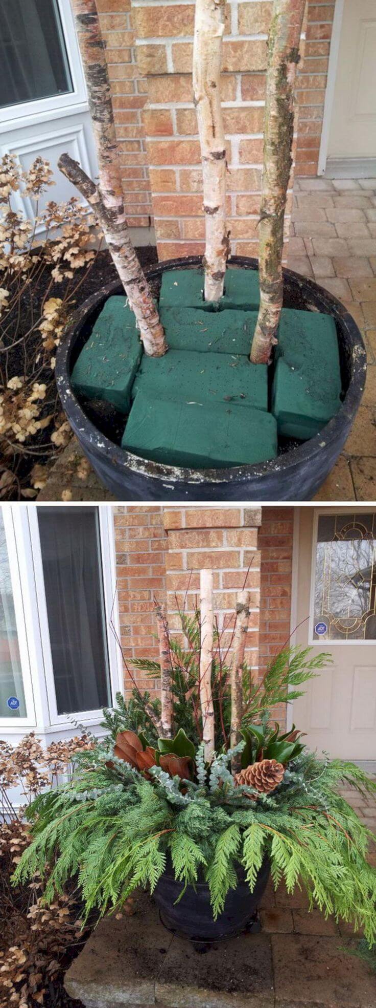 DIY Pine and Birch Branch Planter