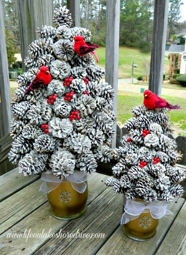 Flecked Pine Cone Topiary Trees