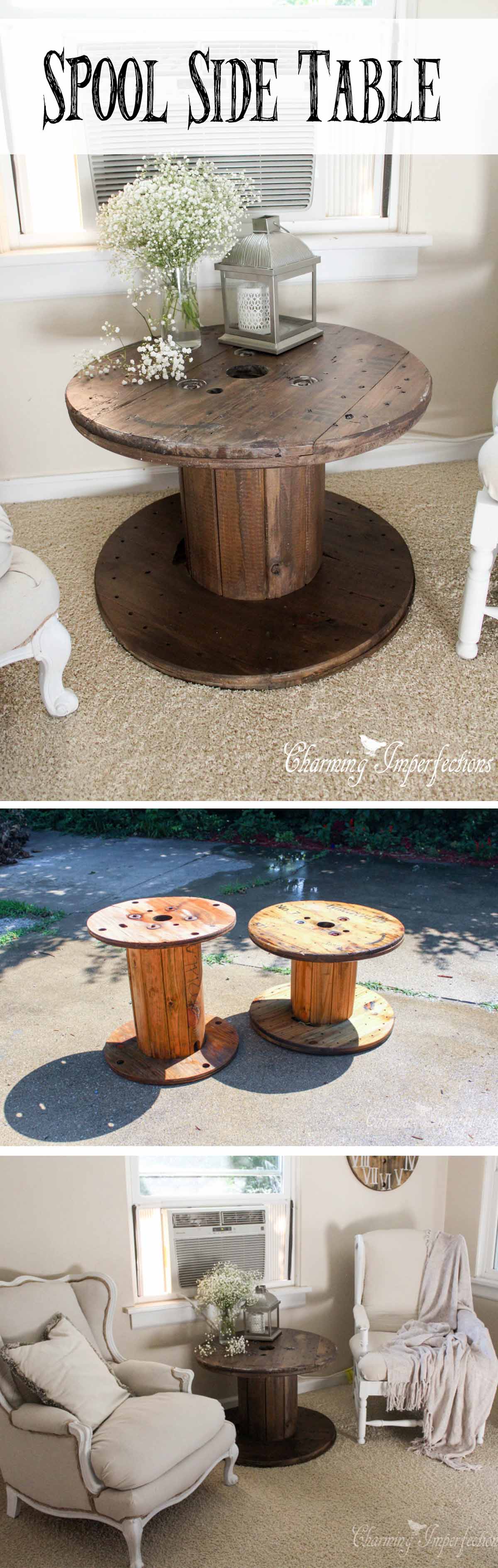Easy Industrial Wooden Spool Accent Table
