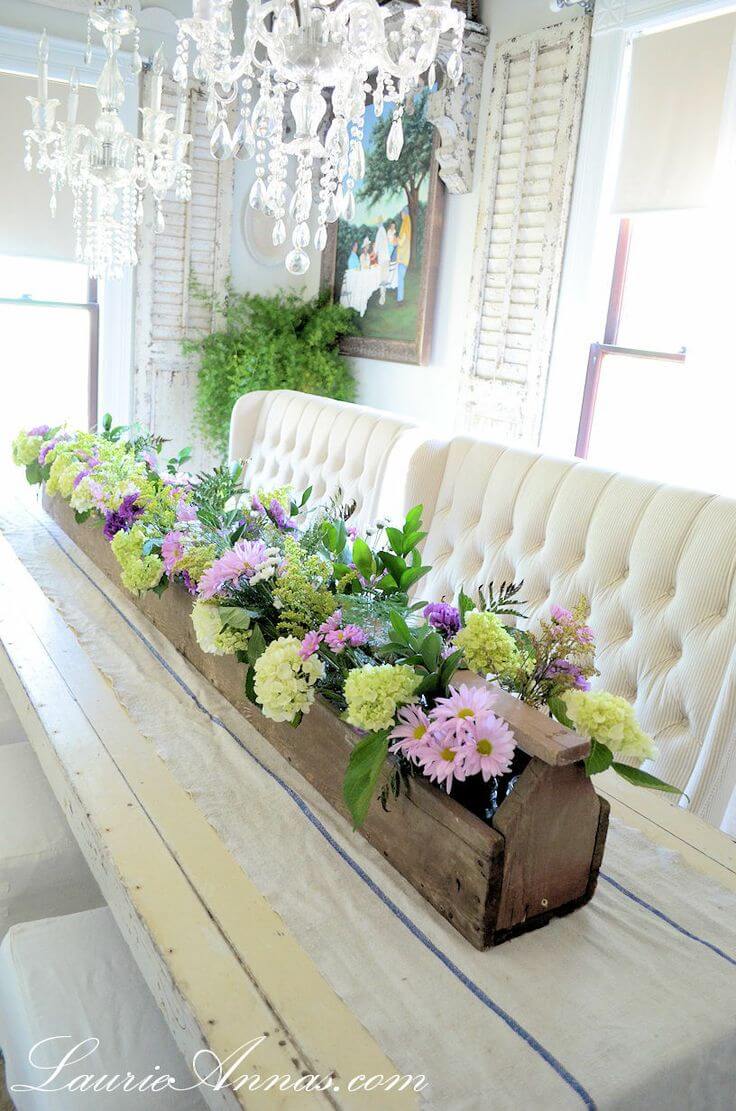 Shabby Chic Flower Trough Centerpiece