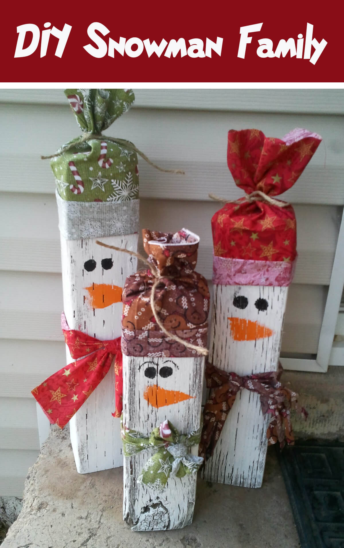 Super Cute Recycled Wood Snowman Family