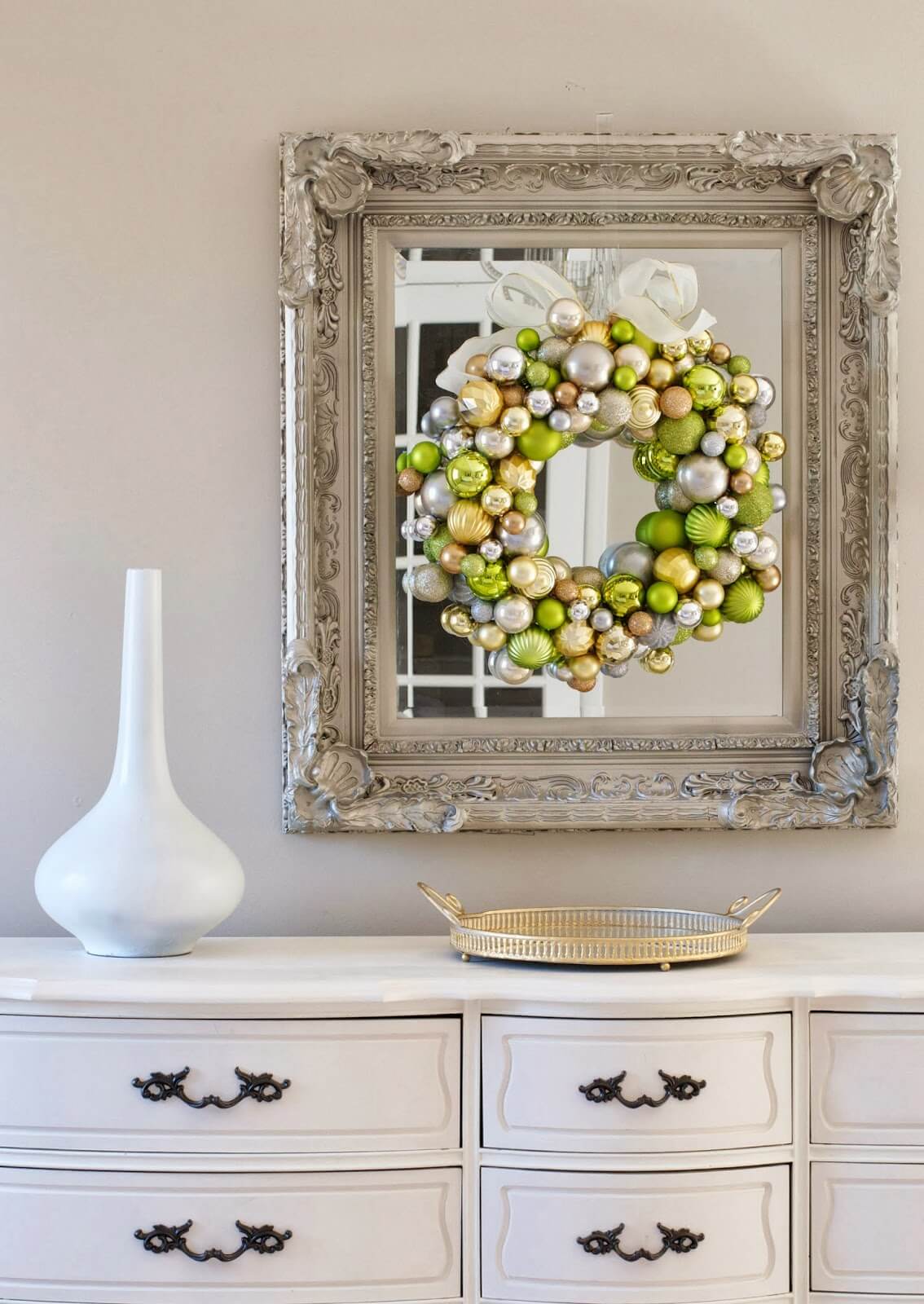 Metallic and Lime Ornament Cluster Wreath