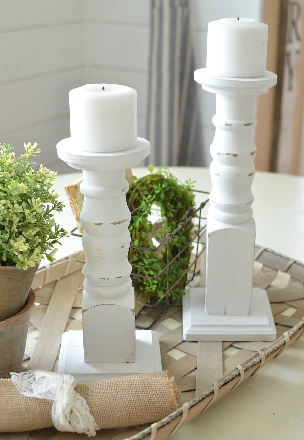 Farmstead White Wood Candle Holders