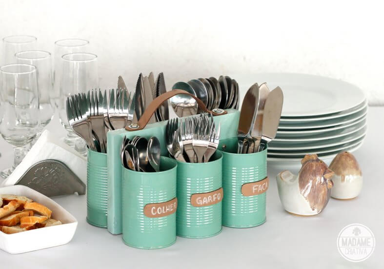 Turqoise Can Bottle Cutlery Storage