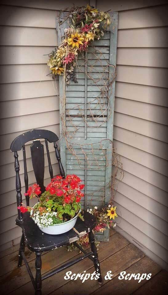 Old Chair, Old Shutter, Fresh Flowers