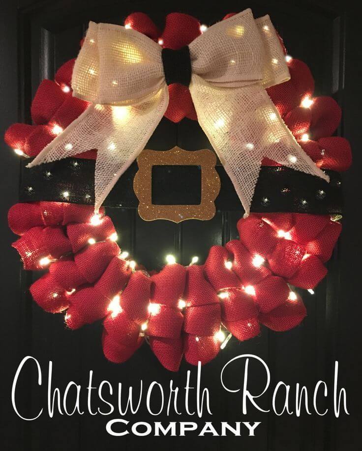 Lighted Santa's Belt Ruffled Wreath