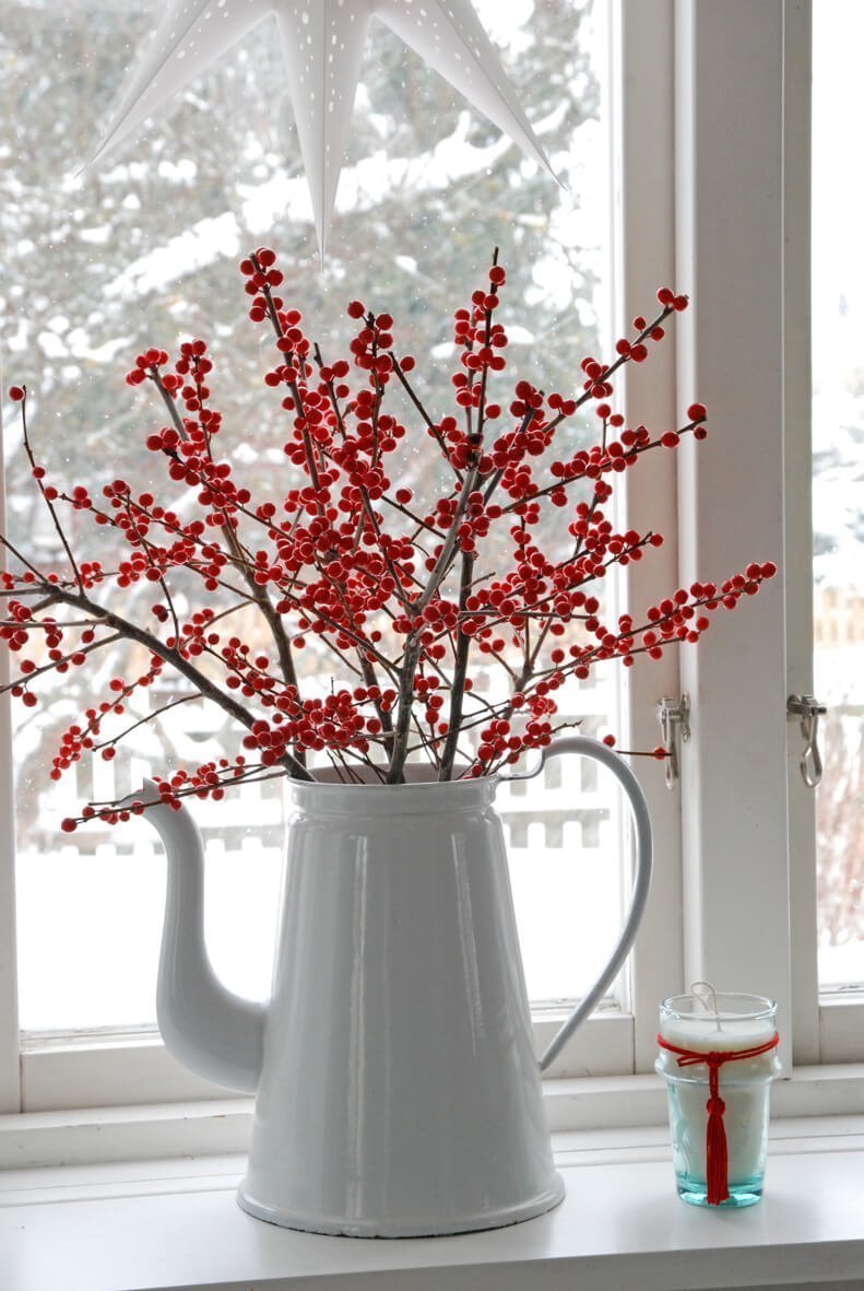 Berry Spray in White Porcelain Pitcher