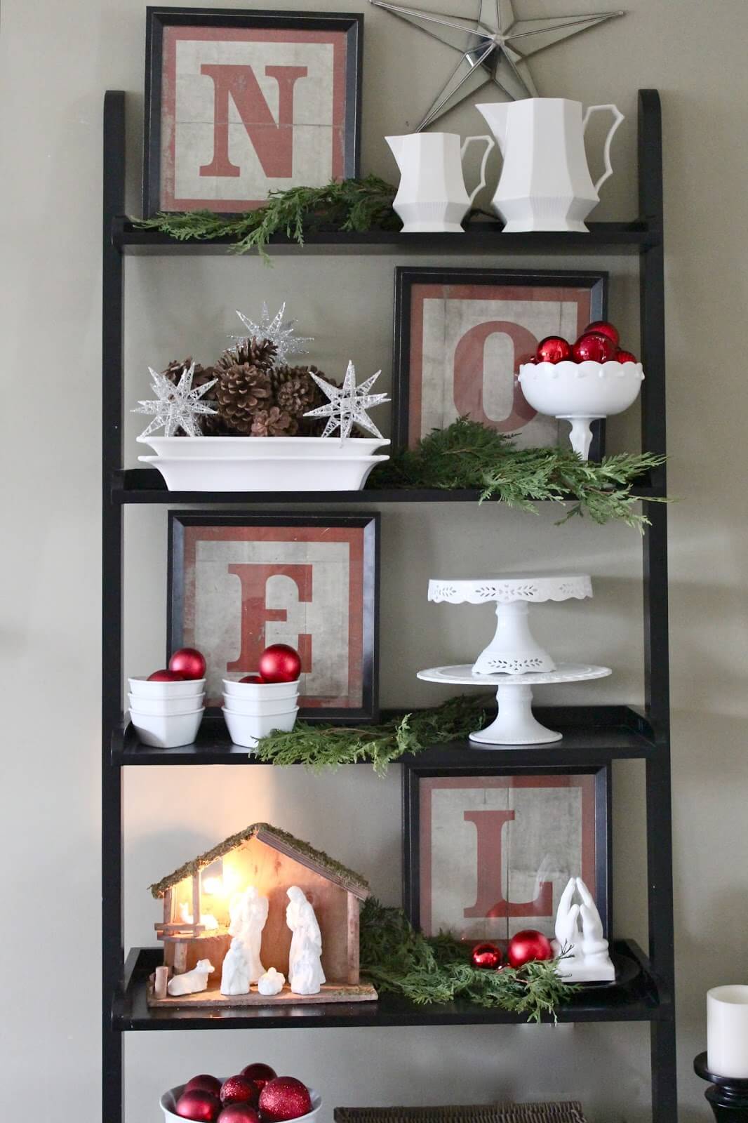 NOEL Christmas Keepsakes Shelf Idea