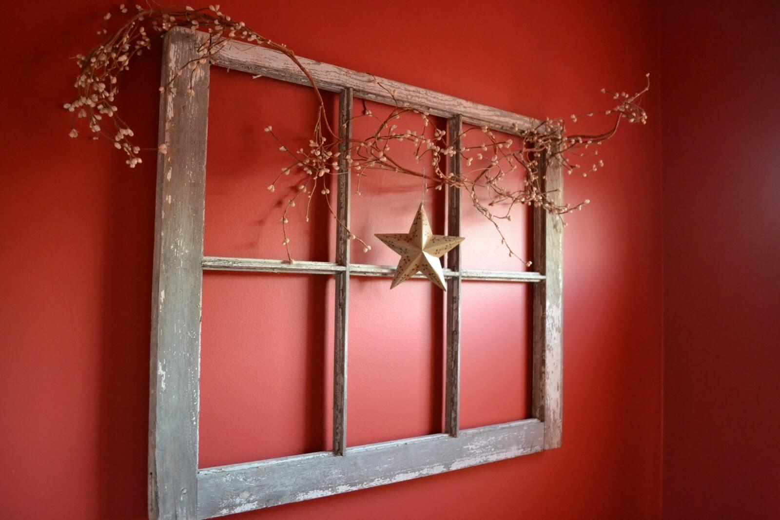 Window Frame with Dried Berry Branch