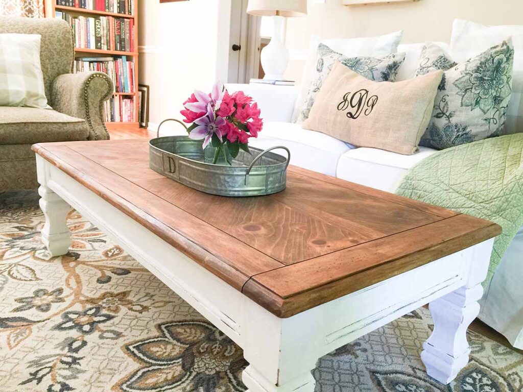 farmhouse coffee table in living room