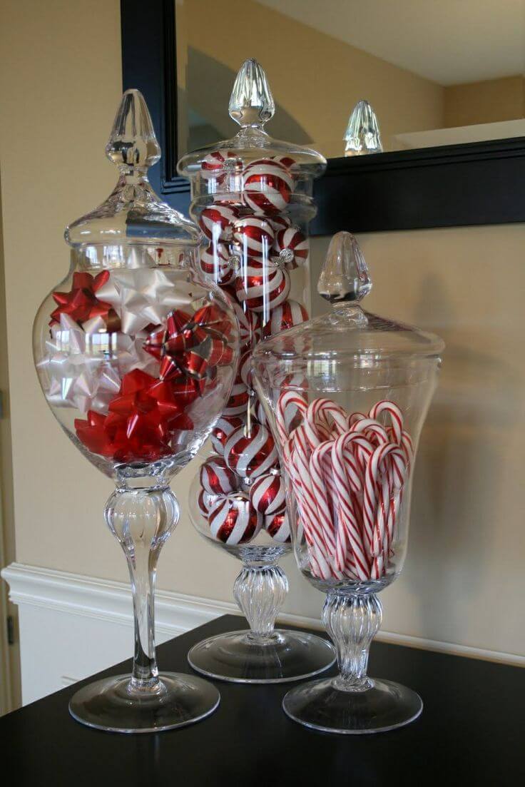 Candy Cane Themed Apothecary Jars