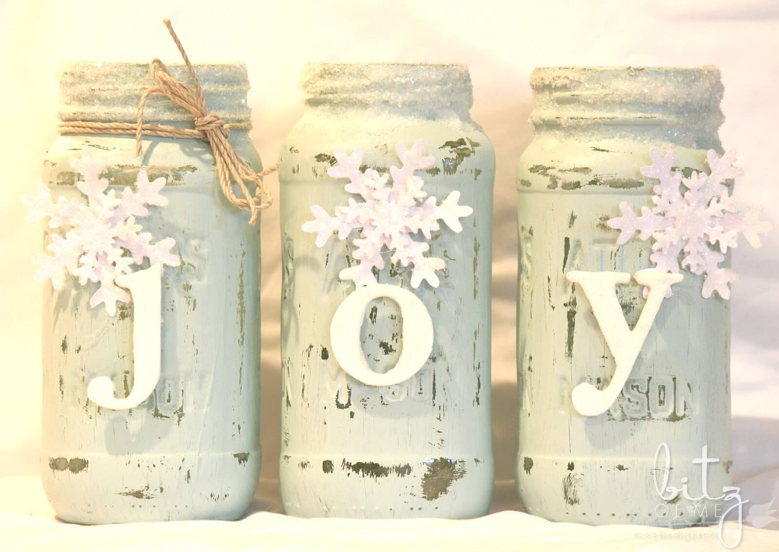 Distressed White Mason Jar Christmas Craft