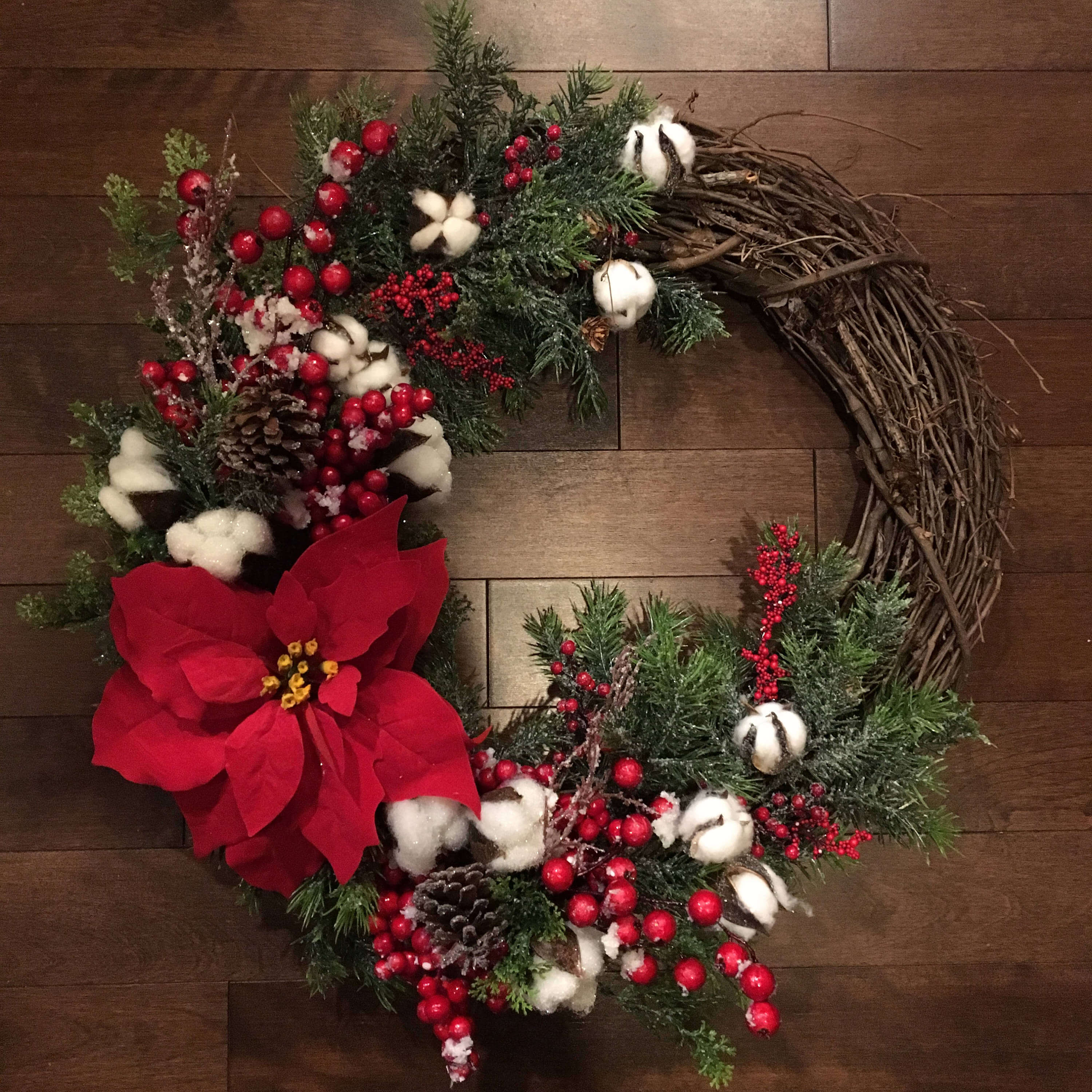 Rustic Grapevine and Raw Cotton Wreath