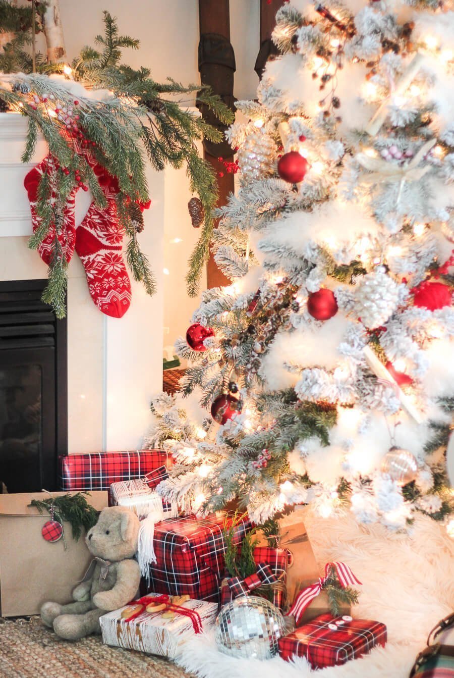 red and white christmas tree ornaments