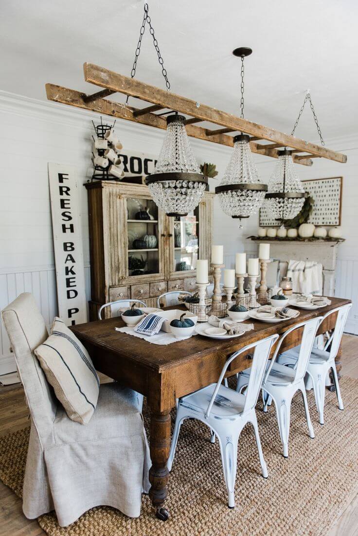 Ultimate Shabby Chic with Ladder and Chandeliers