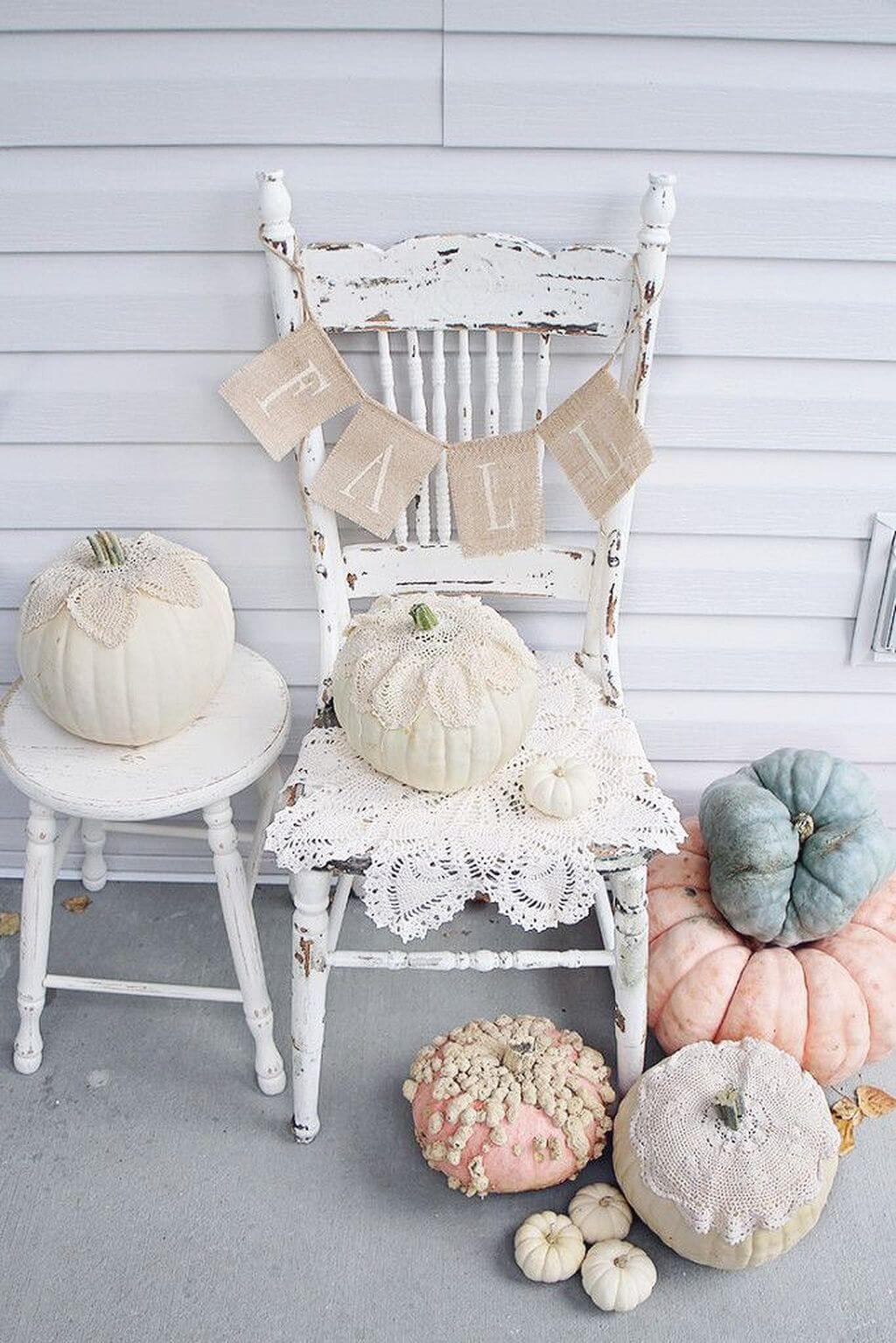 Lovely Old Chair with Romantic Rose Pumpkins