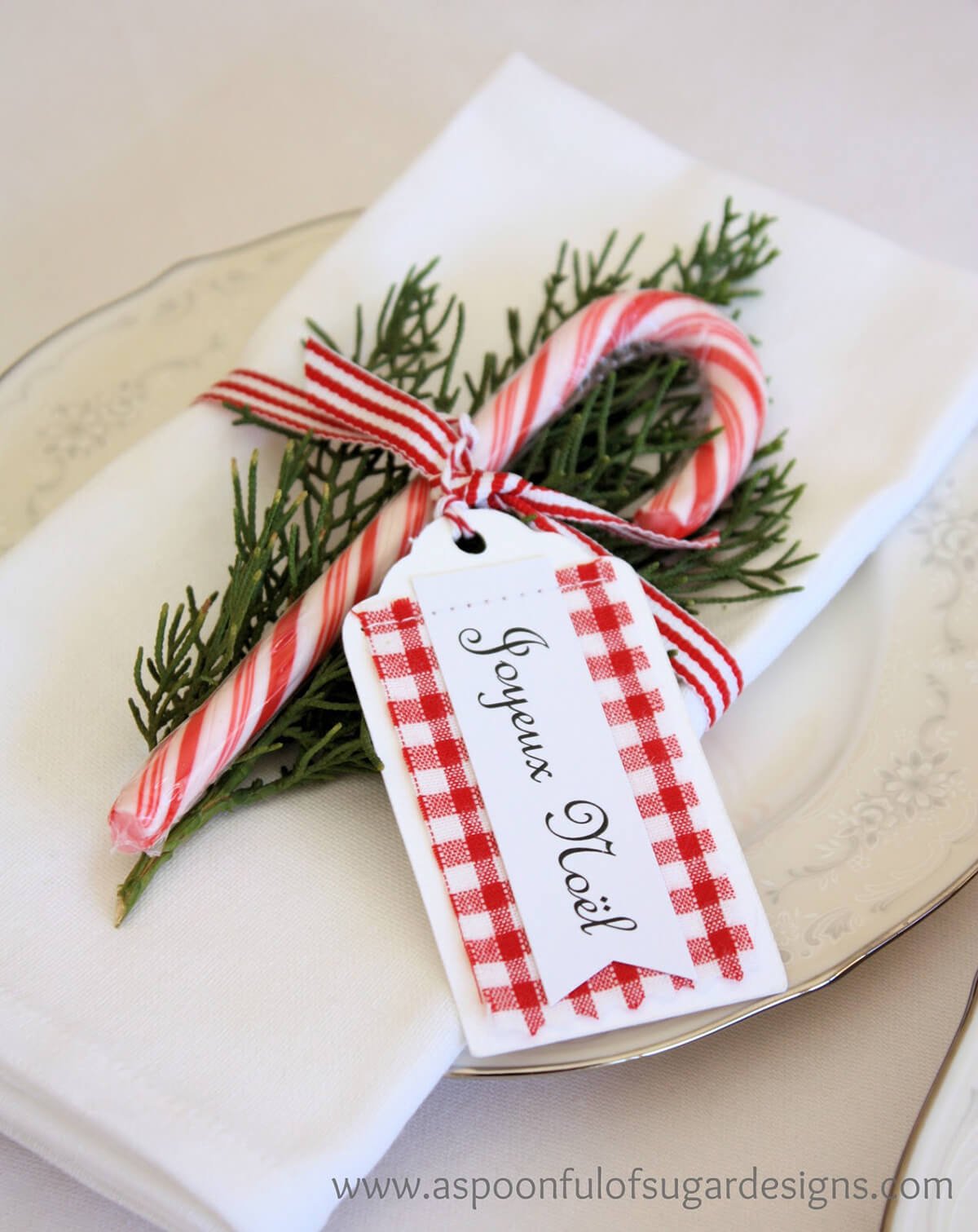 Joyeux Noel Candy Cane Napkin Favors