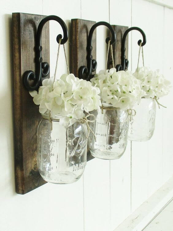 Three Hanging Wildflower Filled Ball Jars