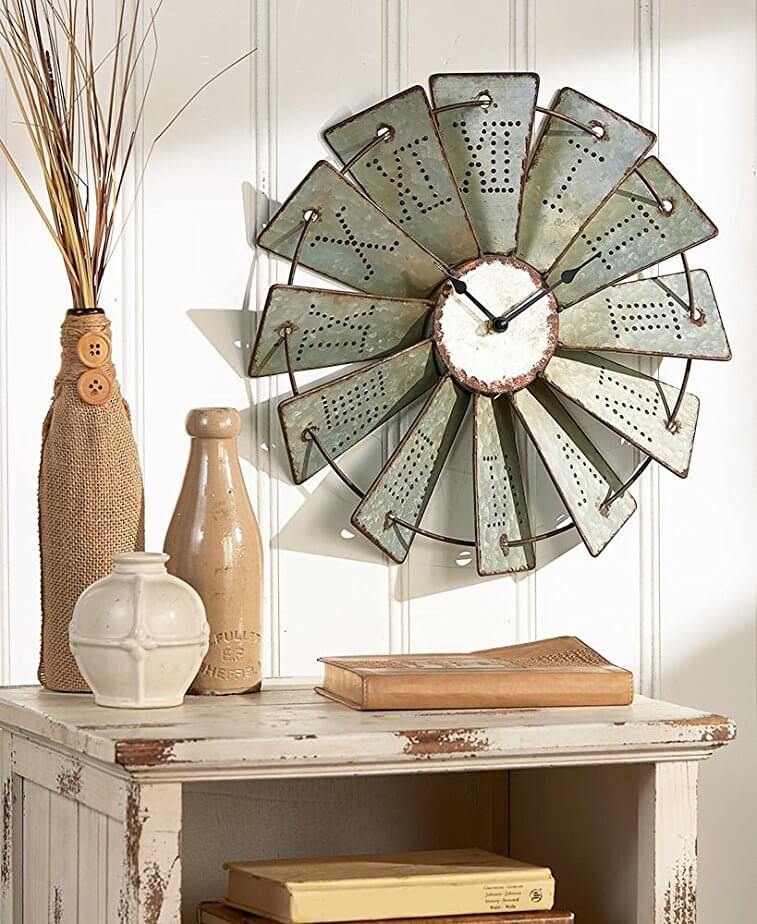 Roman Numeral Punched Tin Windmill Clock