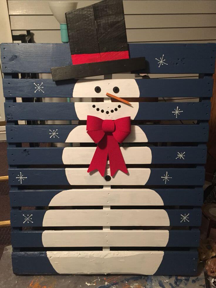 Wood Pallet Snowman at Night